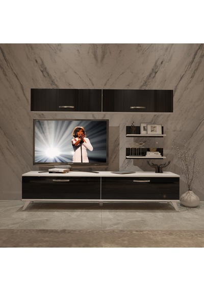 Decoraktiv Eko 5 Slm Std Retro Tv Ünitesi Tv Sehpası Beyaz - Siyah