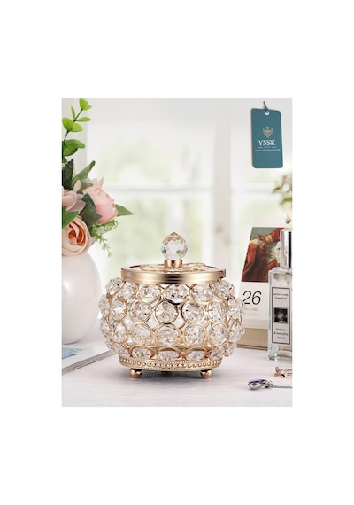 Chacha Home Luxury Lucent Lüks Kapaklı Kristal Mücevher Kutusu, Organizer, Düzenleyici, Şekerlik Küçük Boy Gold