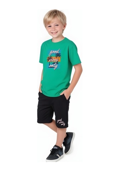 Fyk Kids Erkek Çocuk Yazlık Good Vibes Only Baskılı Alt-üst Takım Yeşil