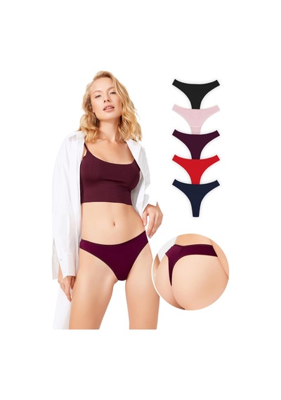Cottonhill Basic Pamuklu Kadın Tanga 5'li Paket Külot Renkli-6 Çok Renkli
