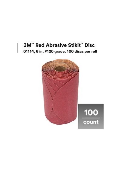 3m Stikit Kırmızı Zımpara Diskleri, 01114, Deliksiz, 15,24 Cm, 120+ Grade, 100 Diskli Paket
