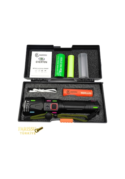 Avantajlı Paket Rt-063 B 60w 6000 Lümen Beyaz Lazer Fener - Yedek Pil Setli Siyah
