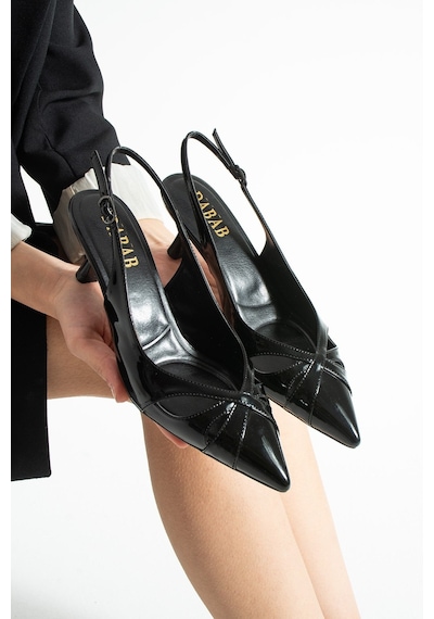 Dabab Shoes Sıeny Kadın Siyah 6 Cm Topuklu Arkası Açık Tokalı Sivri Burun Rugan Ayakkabı