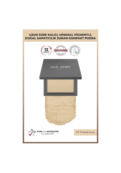 Alix Avien Kompakt Pudra 12 Saate Kadar Kalıcılık Nötr Cilt Alt Tonu Compact Powder 07 Tinted Ivory