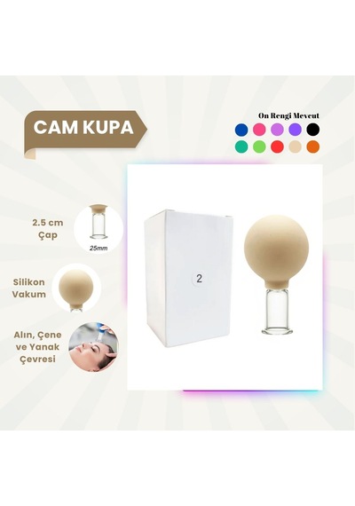 Silikon Vakumlu Cam Yüz Masaj Kupası No:2 Bej Çok Renkli