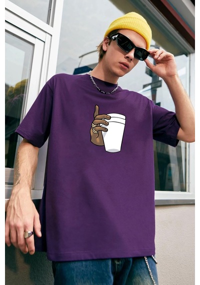 Flood Of Style Unisex Tupac Coffee Baskılı T-shirt Mor