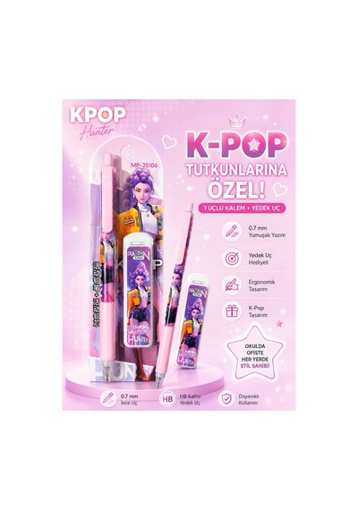 K-pop Anime Desenli Uçlu Kalem Ve Yedek Uç Seti 0.7 Mm 1 Adet Set 2 2