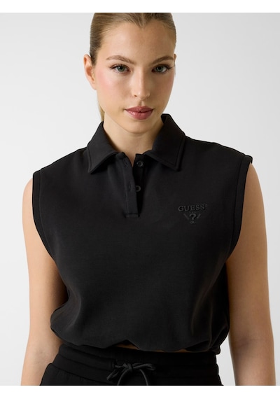 Guess Habi Kolsuz Kadın Polo Crop T-shirt V6gp02k2956 Siyah