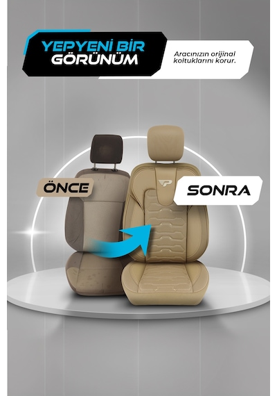 Bej - Bej Panda Sport Serisi Jakar Kumaş Oto Koltuk Kılıfı - Tam Set