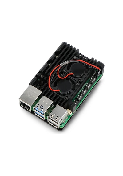 Raspberry Pi 5 Çift Fanlı İki Kablolu Alüminyum Kasa Soğutucu Muhafaza Kutusu