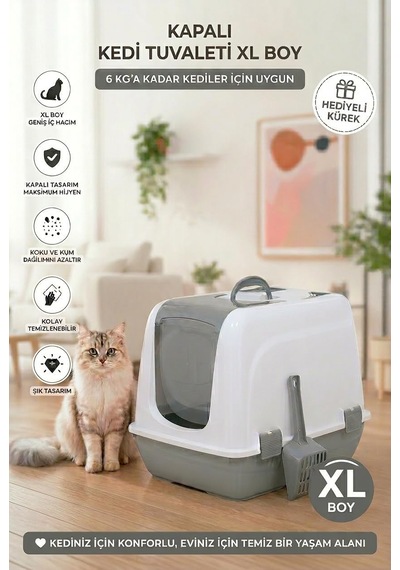 Tr Flex Kapalı Kedi Tuvaleti 37,5 X 50 X 40 Cm, Xl Boy, Kum Kürek Hediyeli