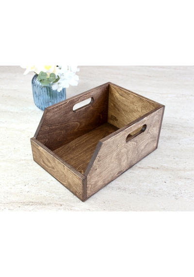Koyu Ceviz Rengi Huş Ağacından 7 İnç Plak Kutusu - Organizer Kutu - Birch Wood 7" Record Box Koyu Kahverengi