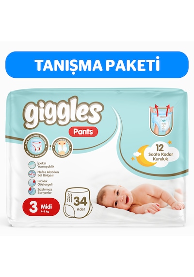 Giggles Pants Külotlu Bebek Bezi 3 Numara Midi 34 Adet