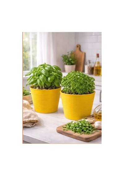 2'li Saksı Seti - 15 Pot Üretim + 1,8 Litre Sarı Dekoratif Kırılmaz Saksı Tabaksız Uyumlu