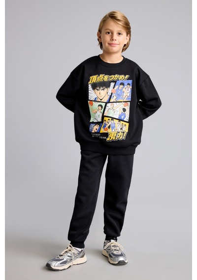 Defacto Overshirt Fit Bisiklet Yaka Baskılı İçi Yumuşak Tüylü Sweatshirt Erkek Çocuk I3177a826wnbk81 Siyah-bk81