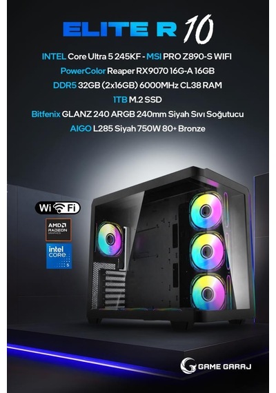 Game Garaj ELITE-R10 Ultra 5 245KF RX9070 32 GB 1 TB SSD Free Dos Oem Paket Masaüstü Oyuncu Bilgisayarı