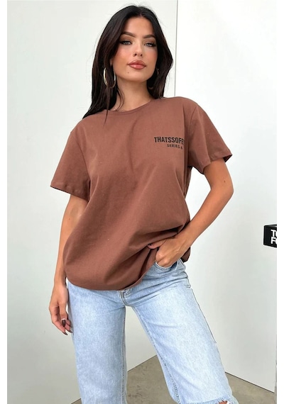 Kahverengi Oversize Fetch Series 6 T-shirt - Oversize Baskılı Kahverengi