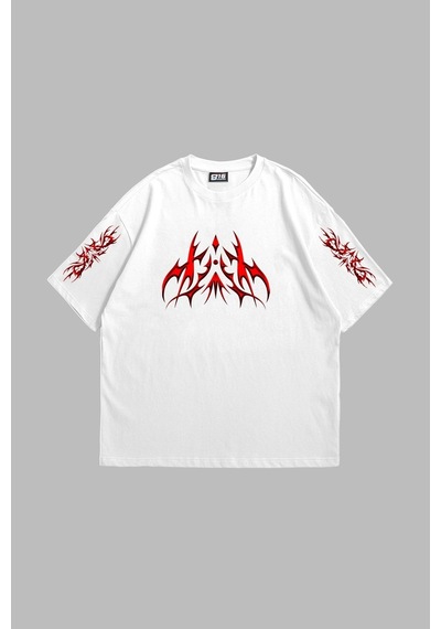 Tarzsokak Holographic Red Baskılı Oversize Unisex Beyaz