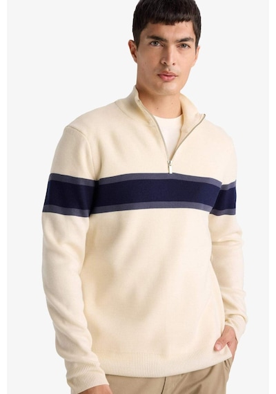 Defacto Slim Fit Dar Kesim Dik Yaka Fermuarlı Renk Bloklu Triko Kazak Y4193az25wnbg187 Bej
