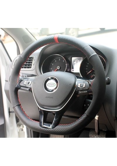Yüzüklü Alcantara - Karbon Model Dikişli Oto Direksiyon Kılıfı