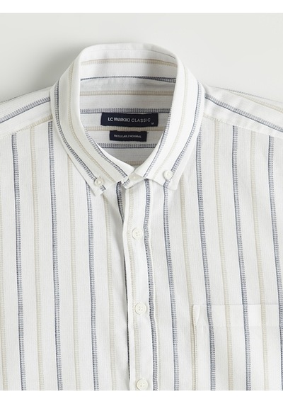 Lcwaıkıkı Classic Bej Regular Fit Çizgili Erkek Gömlek