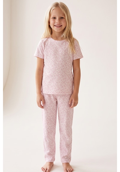 Siyah İnci Pamuklu Fitilli Kaşkorse Örme Pijama Takım 26120402 Beyaz Pembe