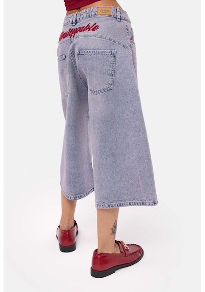 it's basic Kadın Kot Rengi 4s6-98 Süper Baggy Nakışlı Özel Tasarım Jort