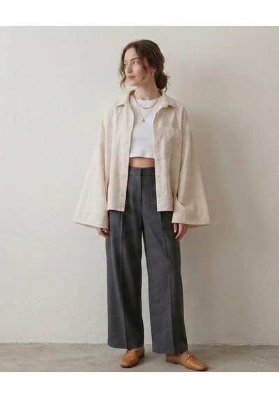 Smalltouch Kadın İspanyol Kol Keten Oversize İç Göstermeyen Kimono Gömlek Ekru