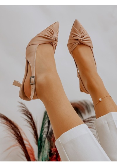 Ervanın Butiği Bej Saten Bow Fiyonk Detay Kadın Stiletto-3668