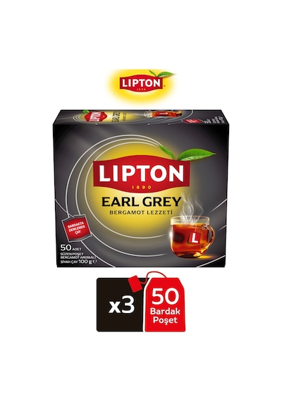 Lipton Earl Grey Bardak Poşet Çay 50li X 3 Adet