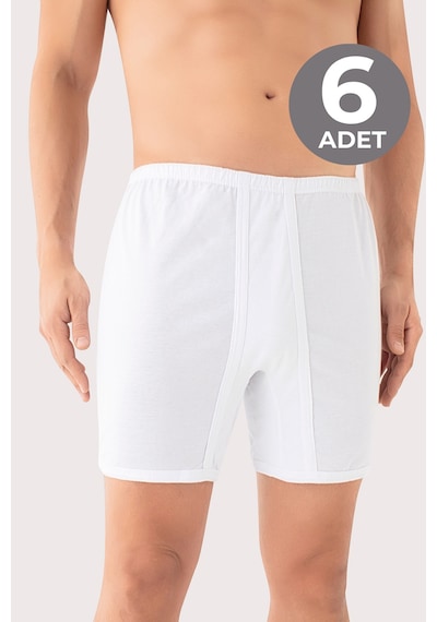 Arma Yıldız Erkek Paçalı Külot Boxer 6'lı Paket Beyaz %100 Pamuk Penye Beyaz