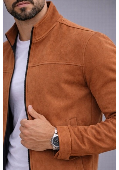 Baselco Slim Fit Dik Yaka Mevsimlik Süet Ceket Taba