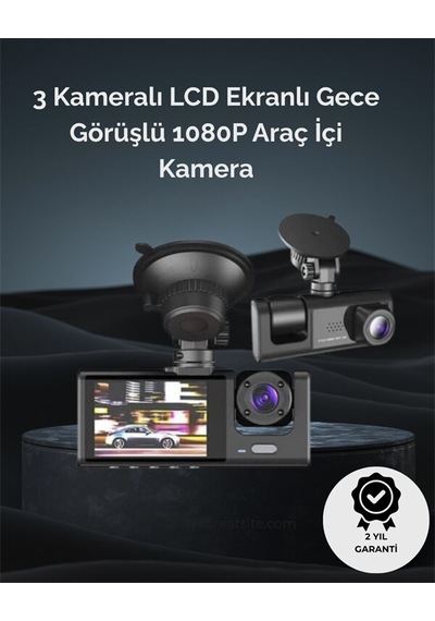 1. 3 Kameralı Full Hd Araç Kamerası - Ön İç Ve Arka Görüş İle %100 Kapsama