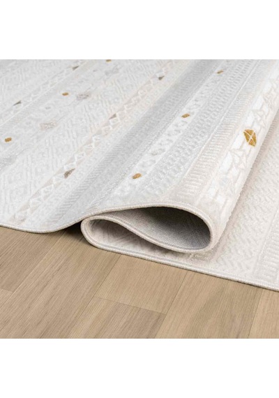 Beyaz Çok Renkli Etnik Şerit Desenli Modern Halı - Nd15502ms