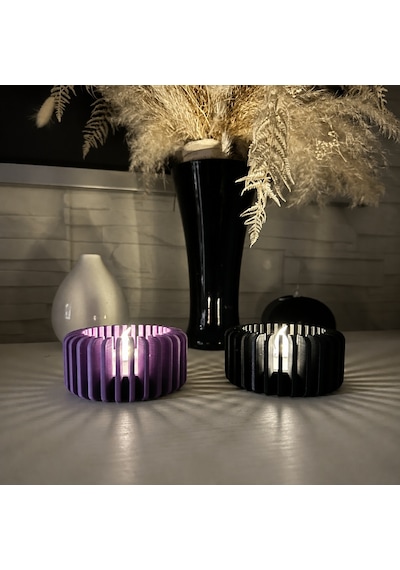 3d Baskı Modern Çizgili Mumluk - Tealight Mumluk 1 Adet -mor Diğer