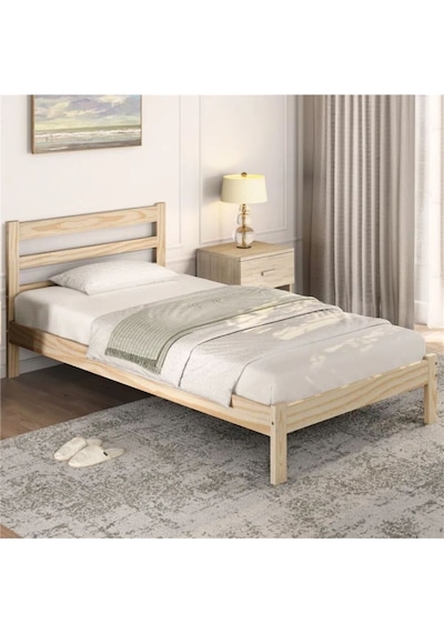 Masif Ahşap Karyola 90cm X 190cm Doğal Ahşap Natural Başlıklı