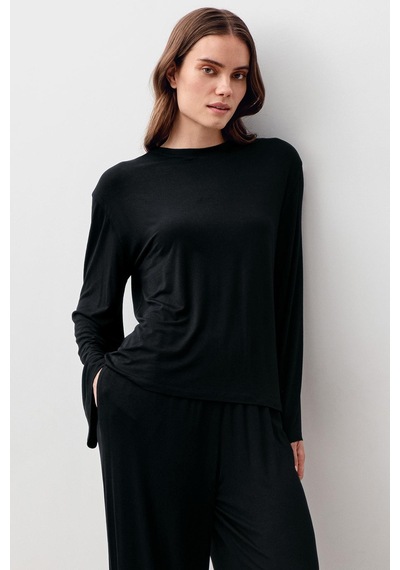 Uzun Kollu Oversize Basic Likralı Viskoz Alt Üst Takım 20210 Siyah