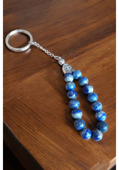 Lapis Lazulli Anahtarlık Doğal Tesbih Model Doğal Taş Çelik Malzeme Lapis Lazulli Tesbih Anahtarlık