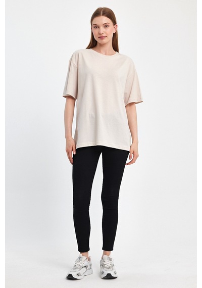 Odda Kadın Oversize Tişört P-009408 Bej