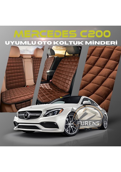 Mercedes C200 Kahverengi Tay Tüyü Cepli & Terletmez Sırtlı Oto Koltuk Minder Seti - Koruma Kılıfı  Ön & Arka Set