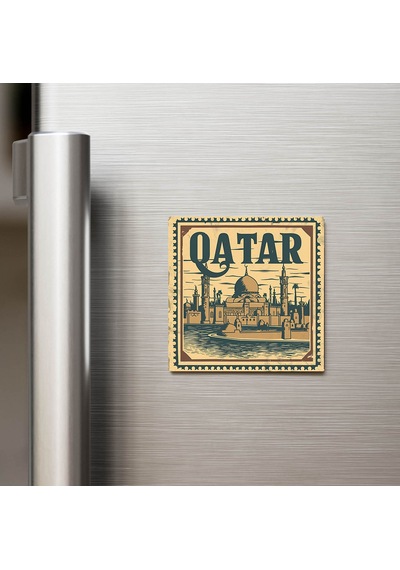 Katar Qatar - Posta Pulu Temalı Ülke - Baskılı Buzdolap Magneti Kare - 9x9 Cm