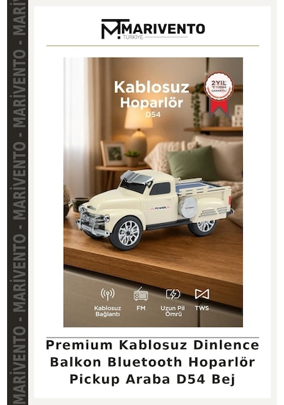 Premium Kablosuz Dinlence Balkon Bluetooth Hoparlör Pickup Araba D54 Bej