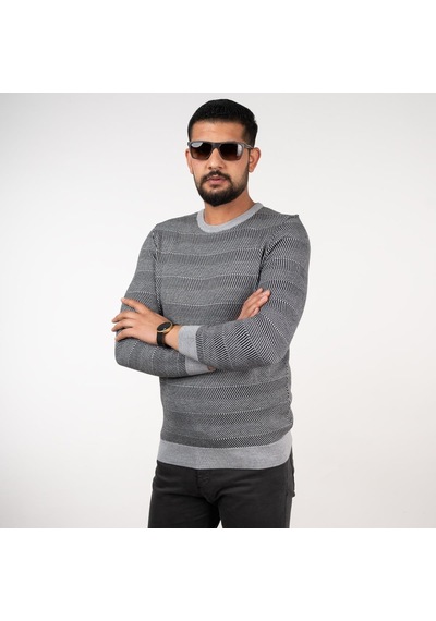 San&Fa Triko Erkek Sıfır Yaka Desenli Slimfit Kazak