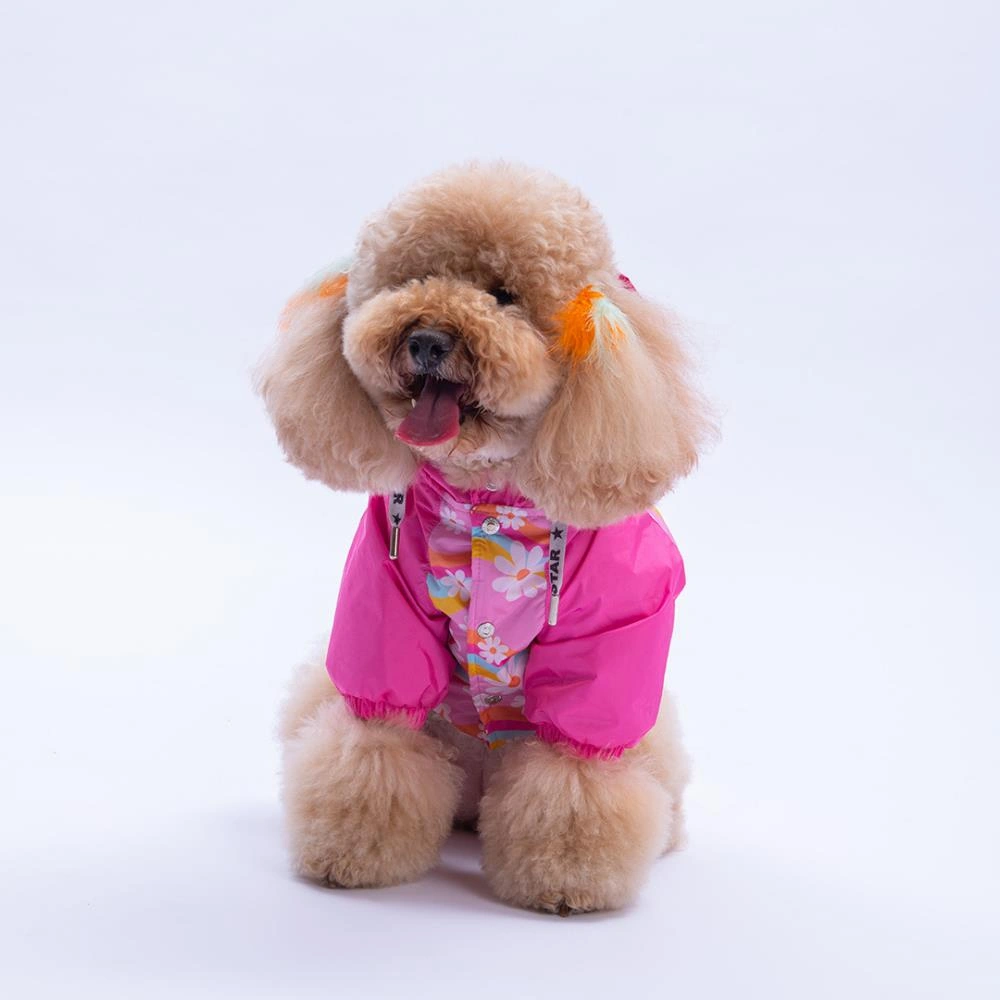 Florence Daisy Pembe Papatya Desenli Daisy Köpek Mont Köpek Yağmurluk Köpek Kıyafeti Köpek Elbisesi