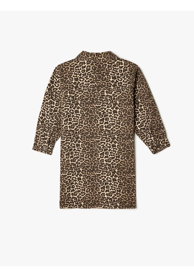 Koton Gömlek Yaka Elbise Leopar Baskılı Uzun Kollu Cep Detaylı Pamuklu Leopar Desenli 5wkg80009ad Leopar