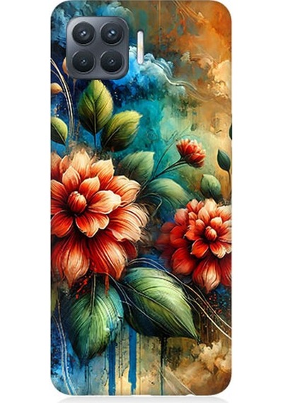 Oppo Reno 4 Lite Uyumlu Kırmızı Çiçek Ve Tomurcuklar Desenli Silikon Kılıf Çok Renkli