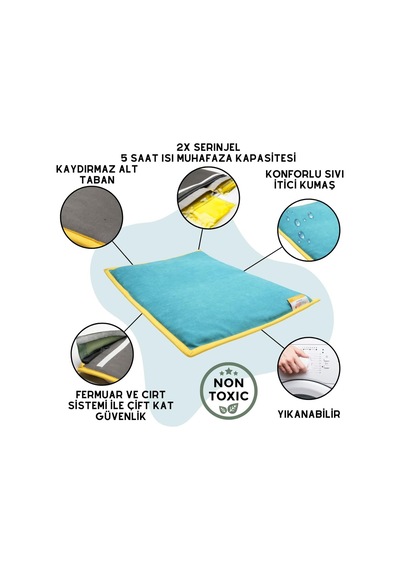 Serin 60x40cm - 4 Mevsim Kedi/köpek Matı, Sıcak Veya Soğuk Kullanılabilen Minder Yatak Petrol