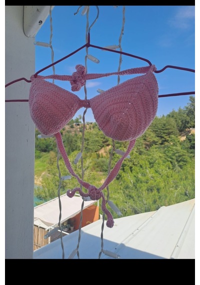 Ceymora Kadın El Emeği Pembe Bikini Üstü Bağlamalı Pembe Pembe