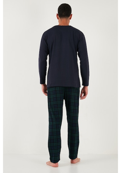 Buratti Pamuklu Regular Fit Bisiklet Yaka Ekoseli Erkek Pijama Takımı 6574001 Lacivert