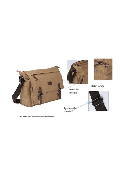 Bagacar Kanvas Kumaş Laptop Bölmeli Unisex Çapraz Çanta Bej